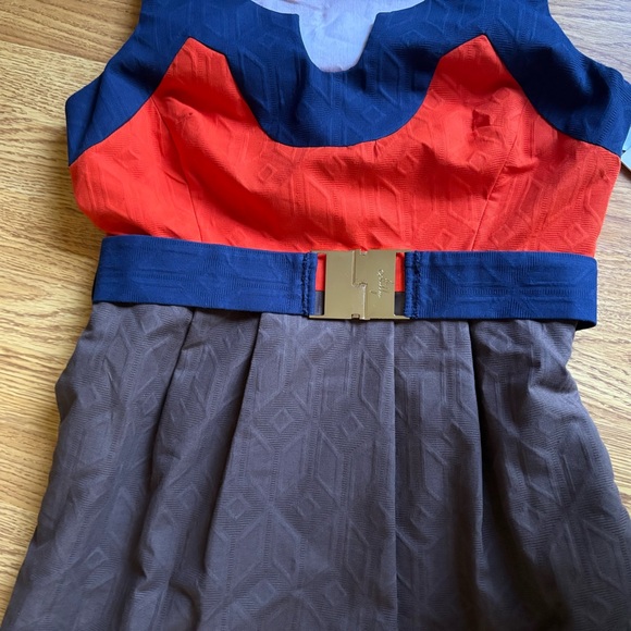 Milly brown orange blue colorblock sleeveless belted dress pockets size 8 NWT - Picture 13 of 16